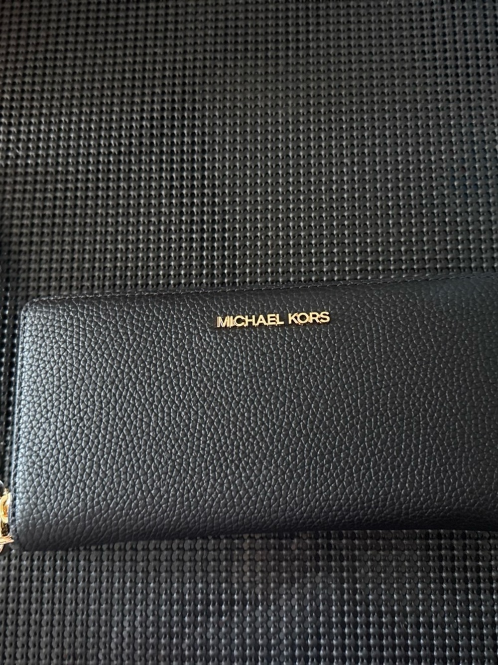 Michael Kors Black Pebbled Leather Zip Wallet with Gold Logo